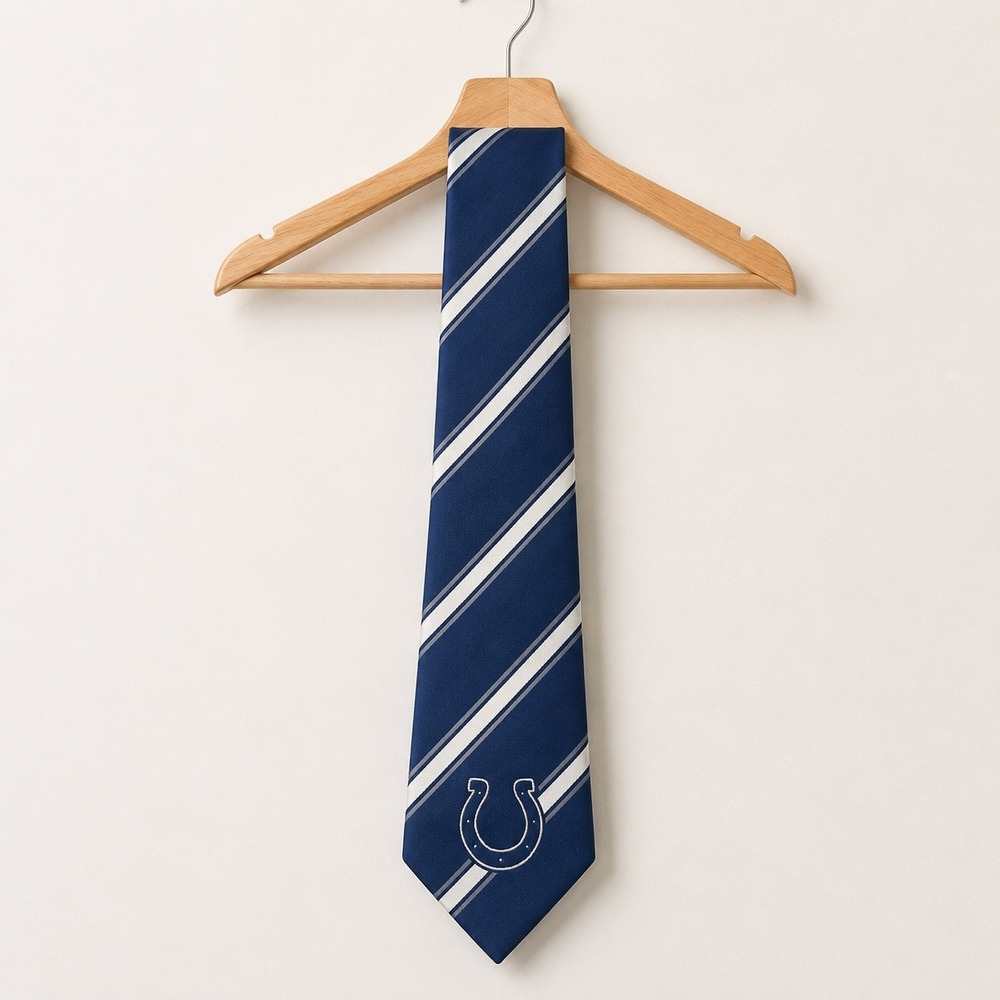 NFL Indianapolis Colts Necktie Blue White Stripe Horseshoe Logo Gameday Fan Gear